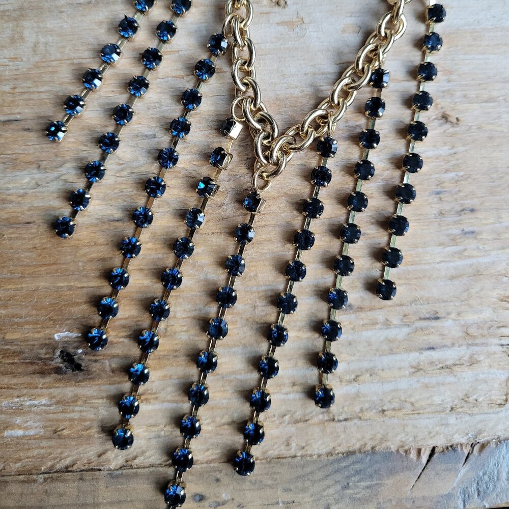 COACH Vintage Statement Multi Strand Swarovski Crystals Necklace Blue Gold